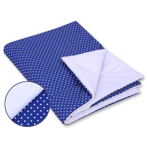 Double-sided baby blanket minky- Navy blue with white polka dots