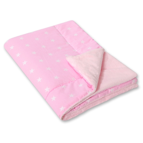 Double-sided baby blanket minky- Pink stars