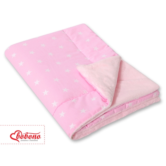 Double-sided baby blanket minky- Pink stars