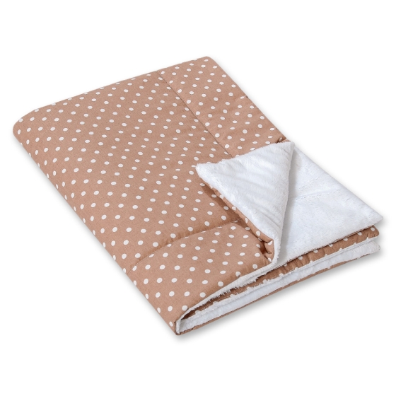 Double-sided baby blanket minky- White dots on brown