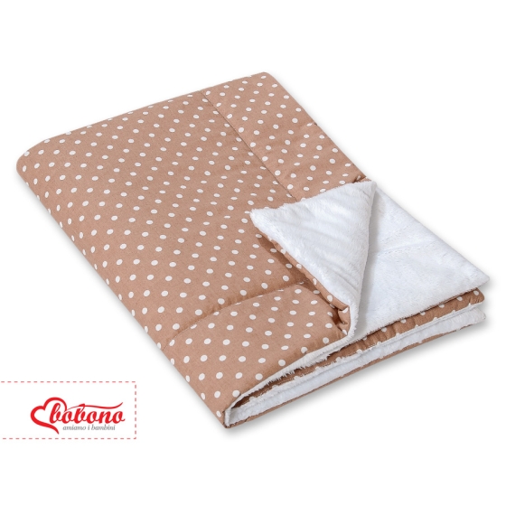 Double-sided baby blanket minky- White dots on brown