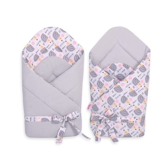 Double-sided baby nest with bow - hedgehogs Gray
