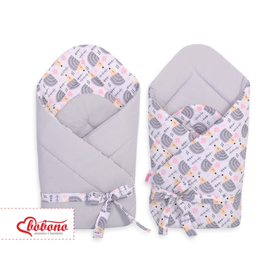 Double-sided baby nest with bow - hedgehogs Gray