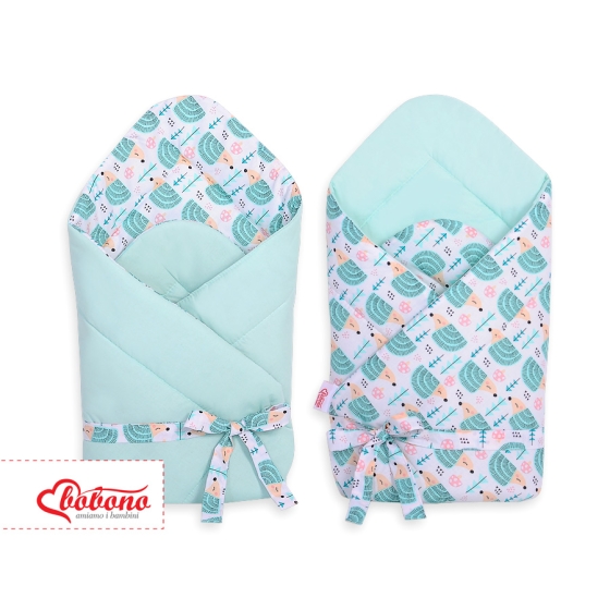 Double-sided baby nest with bow - hedgehogs mint