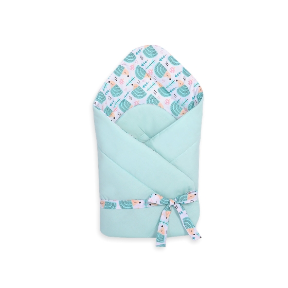 Double-sided baby nest with bow - hedgehogs mint