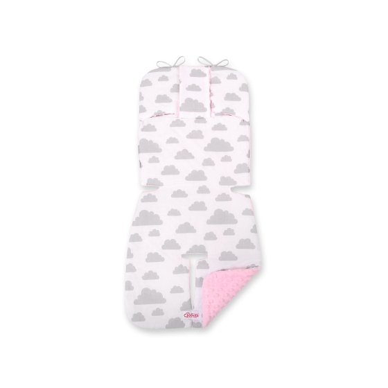 Double-sided Baby Pram Liner Pad Cushion  - clouds gray/pink