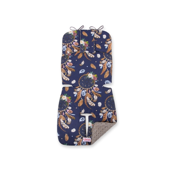 Double-sided Baby Pram Liner Pad Cushion  - dream catchers dark blue/gray brown