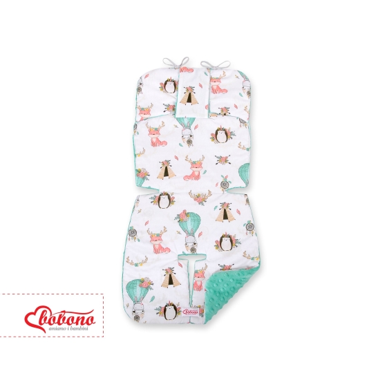 Double-sided Baby Pram Liner Pad Cushion  - foxes beige/mint