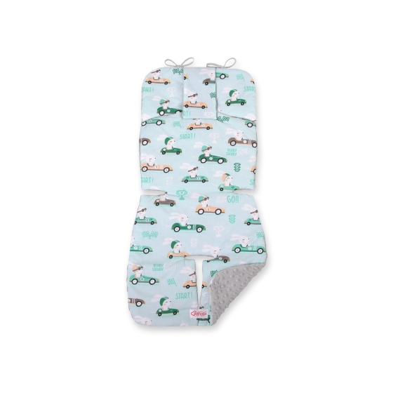 Double-sided Baby Pram Liner Pad Cushion  - mint rabbits/gray