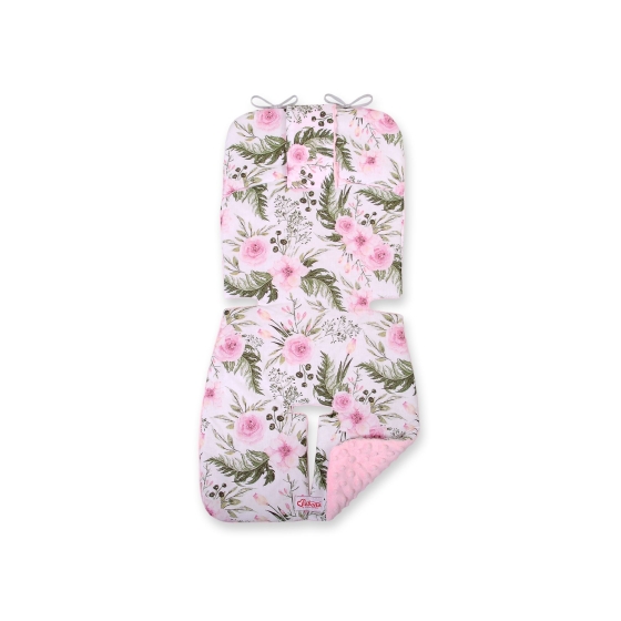 Double-sided Baby Pram Liner Pad Cushion  - peony flower pink/pink