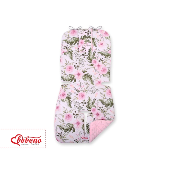Double-sided Baby Pram Liner Pad Cushion  - peony flower pink/pink