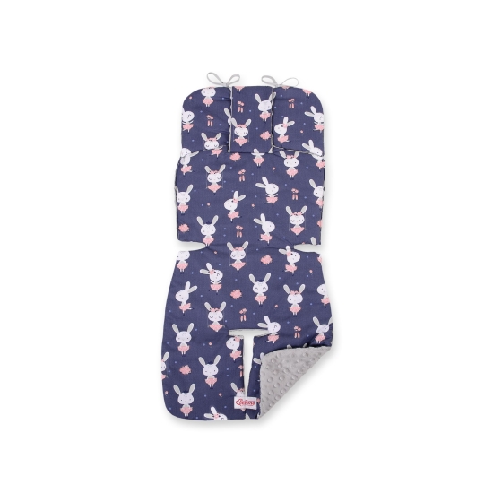 Double-sided Baby Pram Liner Pad Cushion  - rabbits navy blue/gray