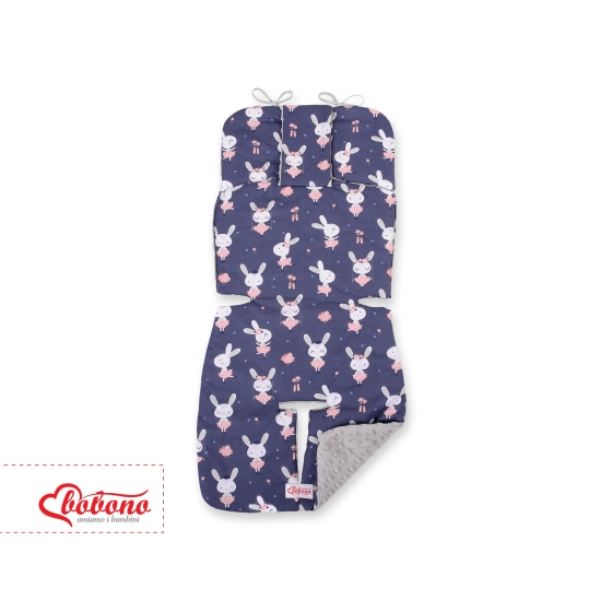 Double-sided Baby Pram Liner Pad Cushion  - rabbits navy blue/gray