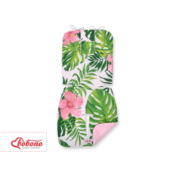 Double-sided Baby Pram Liner Pad Cushion  - tropical flowers/pink
