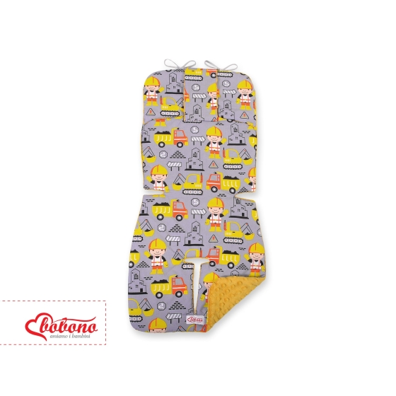 Double-sided Baby Pram Liner Pad Cushion  - yellow excavators/honey yellow