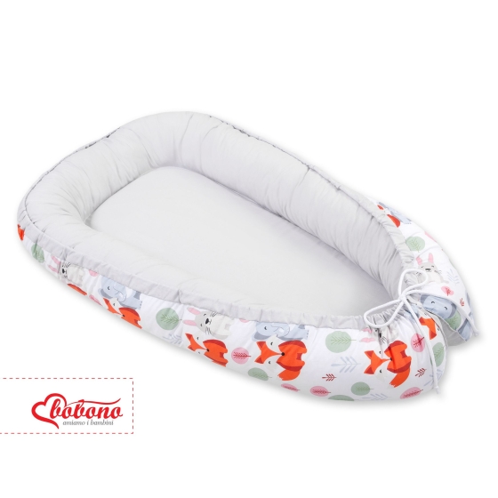 Double-sided Babynest- funny elephants/gray