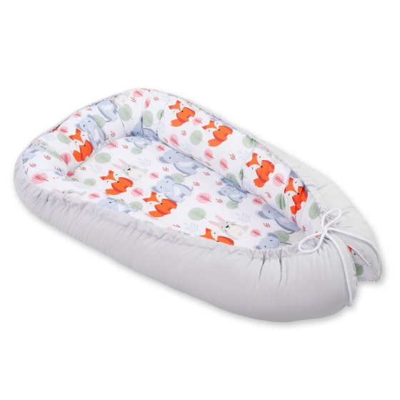 Double-sided Babynest- funny elephants/gray