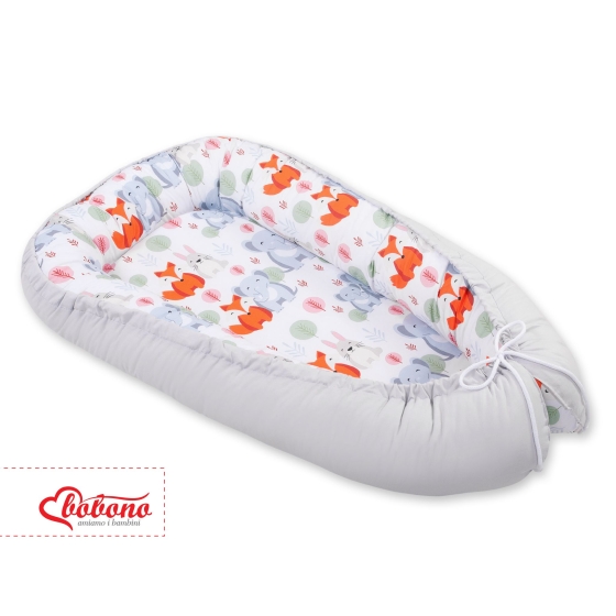 Double-sided Babynest- funny elephants/gray