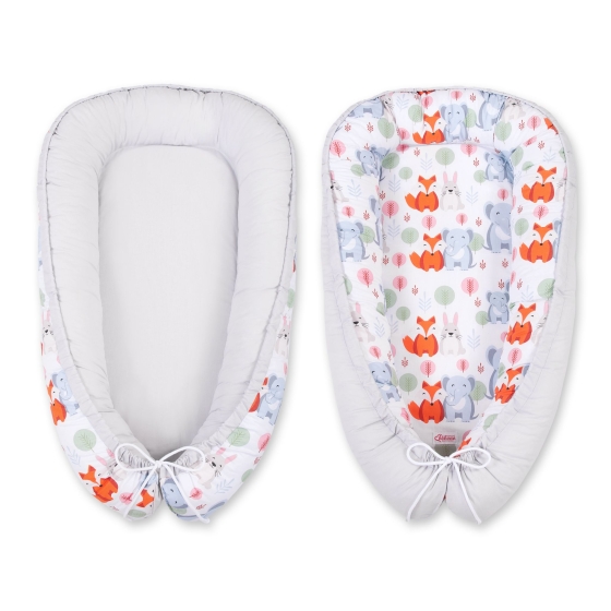 Double-sided Babynest- funny elephants/gray