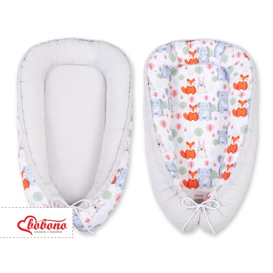 Double-sided Babynest- funny elephants/gray