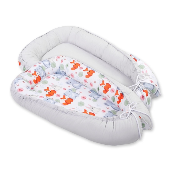 Double-sided Babynest- funny elephants/gray
