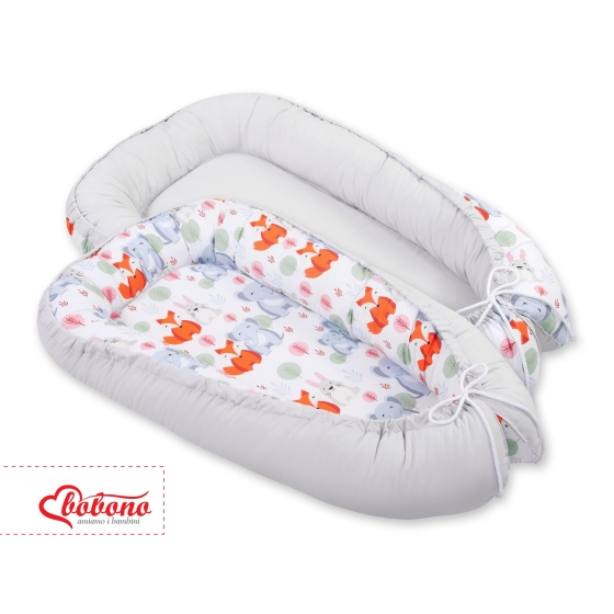 Double-sided Babynest- funny elephants/gray
