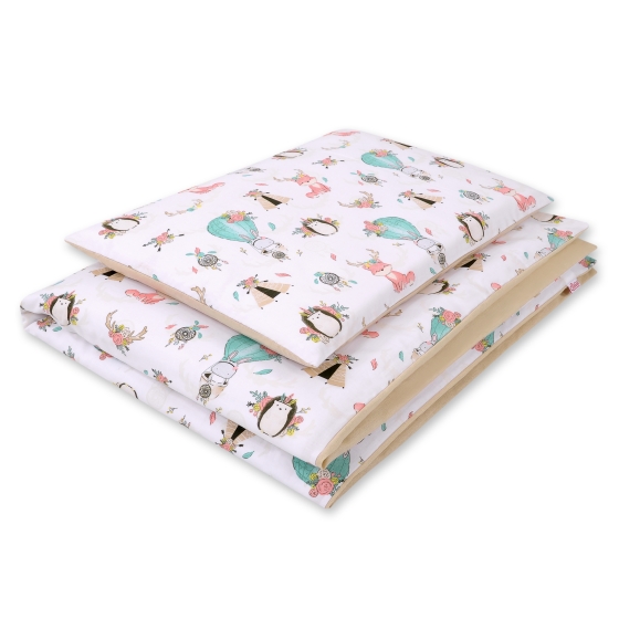 Double-sided bedding set 2-pcs- foxes beige/beige
