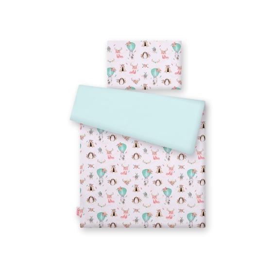 Double-sided bedding set 2-pcs- foxes beige/mint