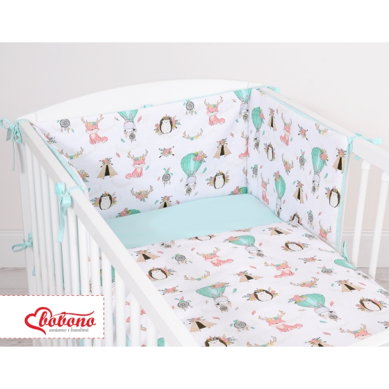 Double-sided bedding set 2-pcs- foxes beige/mint