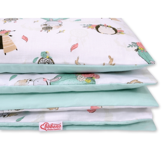 Double-sided bedding set 2-pcs- foxes beige/mint
