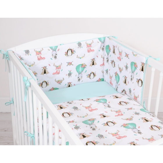 Double-sided bedding set 2-pcs- foxes beige/mint