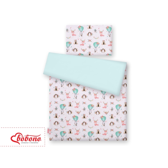 Double-sided bedding set 2-pcs- foxes beige/mint