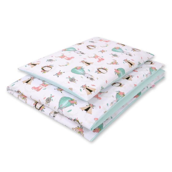 Double-sided bedding set 2-pcs- foxes beige/mint
