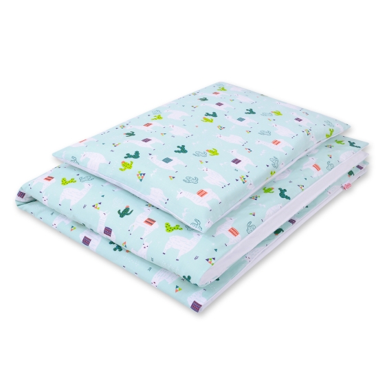 Double-sided bedding set 2-pcs- lama mint/white