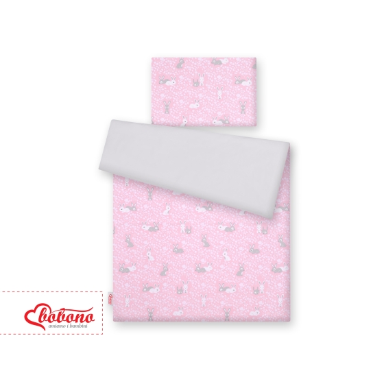 Double-sided bedding set 2-pcs- pink rabbits/Gray