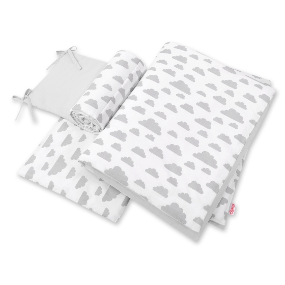 Double-sided bedding set 3-pcs - clouds gray/gray