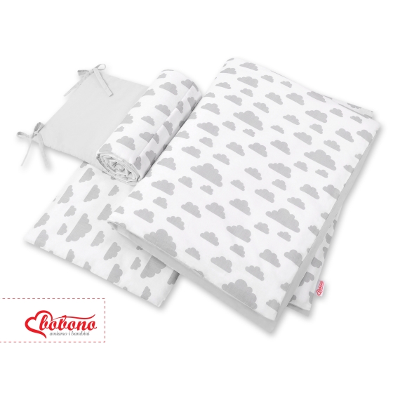 Double-sided bedding set 3-pcs - clouds gray/gray