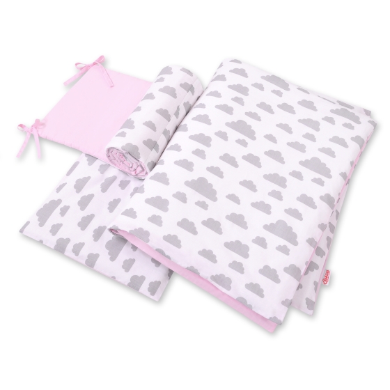 Double-sided bedding set 3-pcs - clouds gray/pink