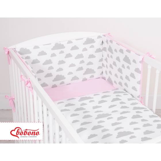 Double-sided bedding set 3-pcs - clouds gray/pink