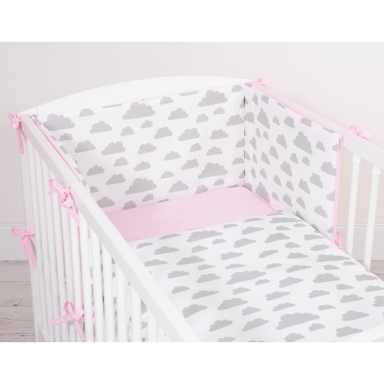 Double-sided bedding set 3-pcs - clouds gray/pink