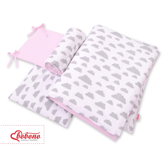 Double-sided bedding set 3-pcs - clouds gray/pink