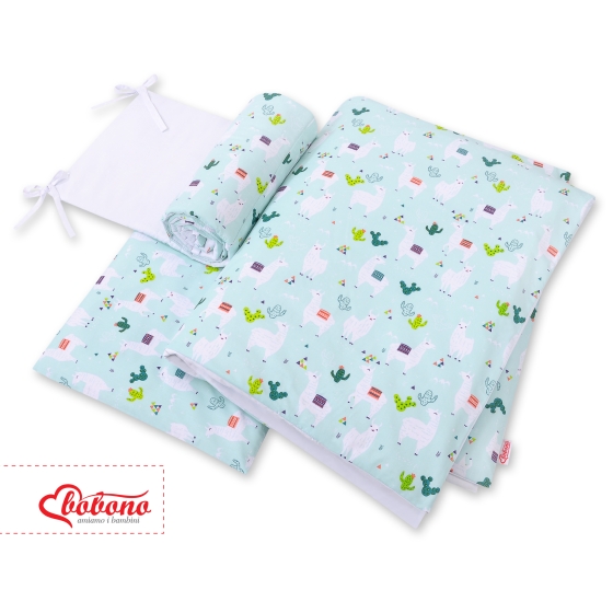 Double-sided bedding set 3-pcs - lama mint/white