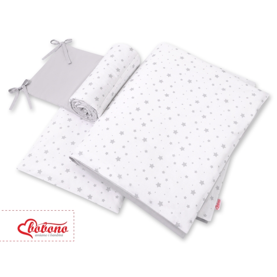 Double-sided bedding set 3-pcs - mini gray stars/gray