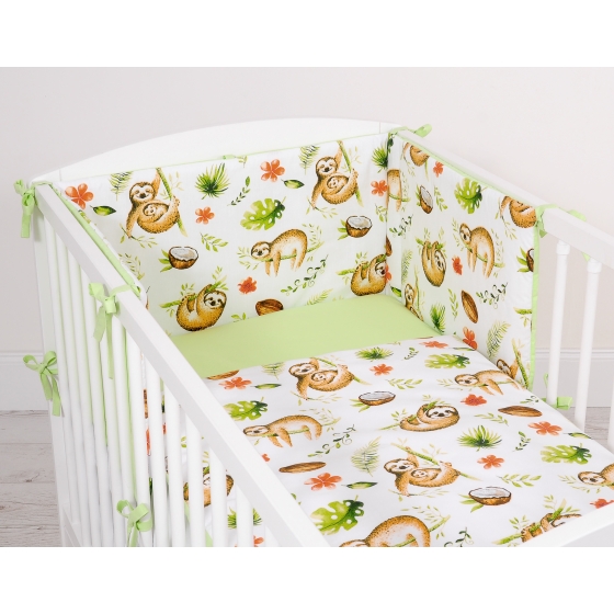Double-sided bedding set 3-pcs - sloths beige/green