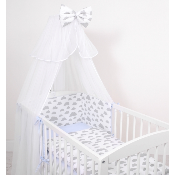 Double-sided bedding set 5-pcs with mosquito-net - clouds gray/blau