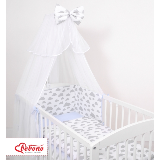 Double-sided bedding set 5-pcs with mosquito-net - clouds gray/blau