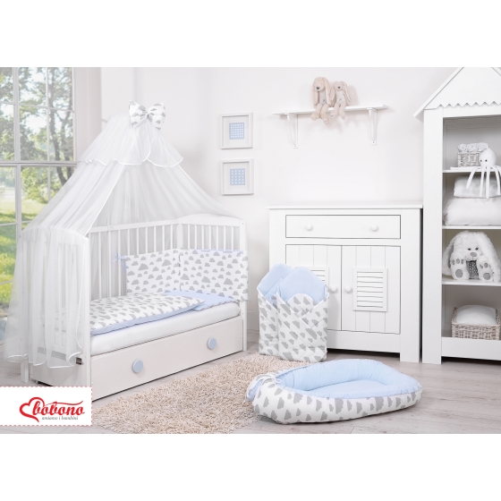 Double-sided bedding set 5-pcs with mosquito-net - clouds gray/blau