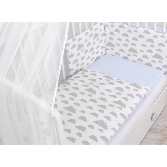 Double-sided bedding set 5-pcs with mosquito-net - clouds gray/blau
