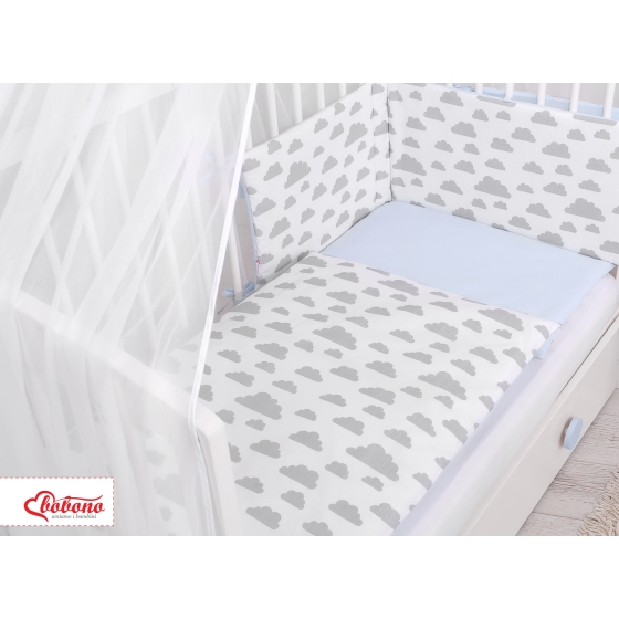 Double-sided bedding set 5-pcs with mosquito-net - clouds gray/blau