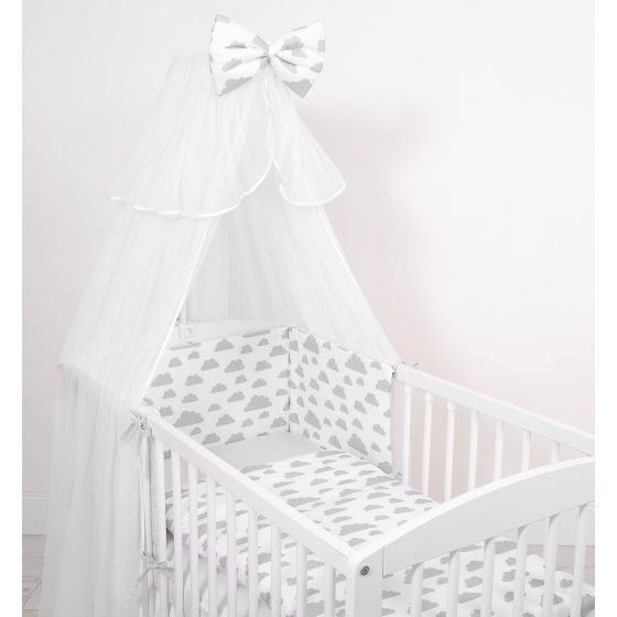 Double-sided bedding set 5-pcs with mosquito-net - clouds gray/gray
